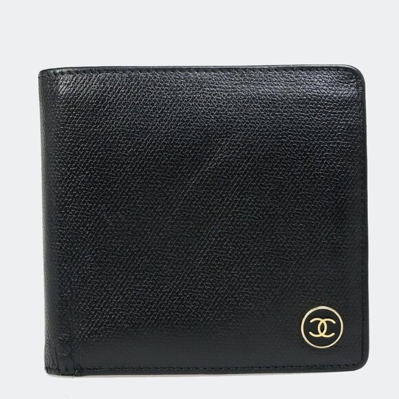 CHANEL CC Logo Compact Bifold Wallet Leather Black GHW France - Picture 1 of 15
